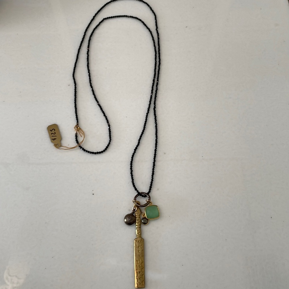 NWT necklace made with spinel beads & chalcedony, pyrite, and assorted charms